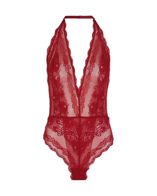 Wacoal Ravissant Halterneck Lace Thong Bodysuit in Red | Lyst