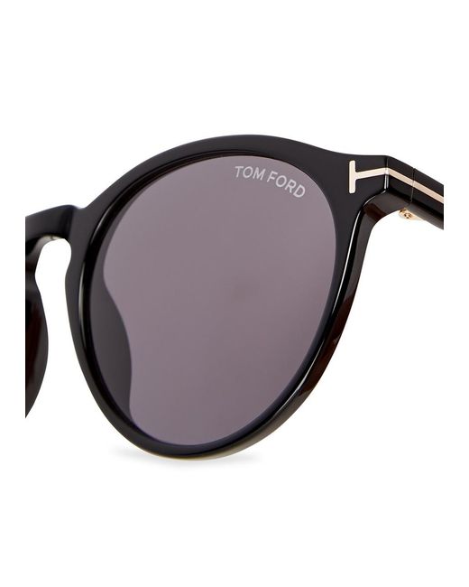 Tom Ford Black Round-Frame Sunglasses, Designer-Stamped Lenses, -Tone, 100% Uv Protection