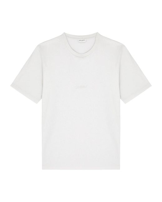 Saint Laurent White Logo-embroidered Cotton T-shirt