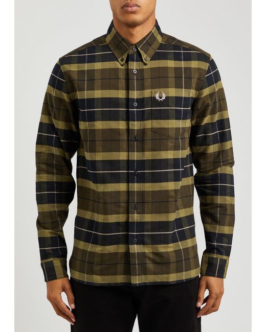Fred Perry Green Checked Logo Flannel Shirt for men