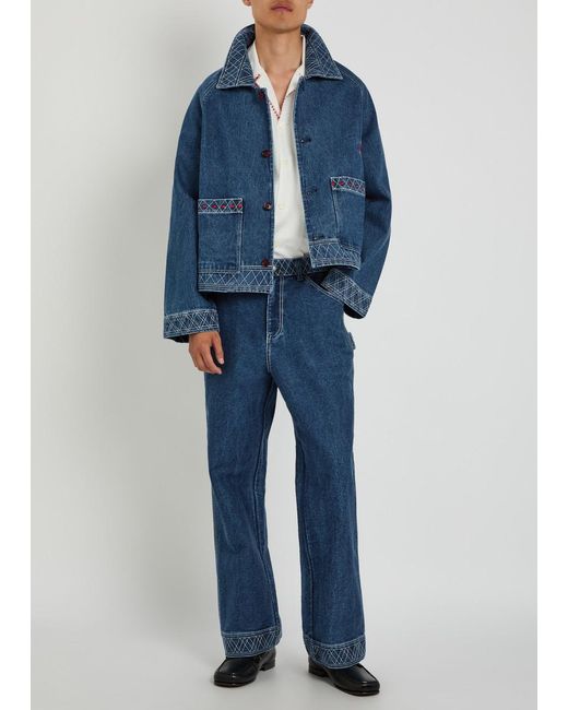 Bode Blue Embroidered Denim Jacket for men