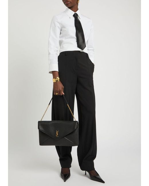 Saint Laurent Black Envelope Grained Leather Pouch