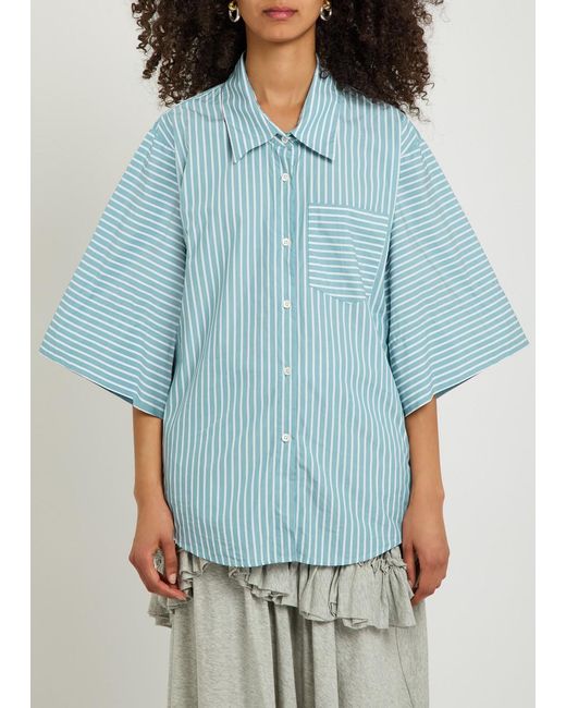 Dries Van Noten Blue Clea Striped Cotton And Silk-Blend Shirt