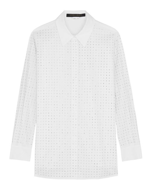 Marina Rinaldi White Candore Crystal-embellished Cotton Shirt