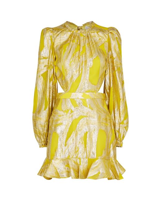 Rebecca Vallance Yellow Navarro Metallic Silk-Blend Mini Dress