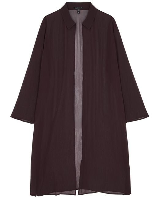 Eileen Fisher Purple Longline Crinkled Silk Jacket