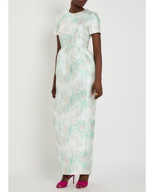 BERNADETTE Green Lexi Printed Satin Maxi Dress