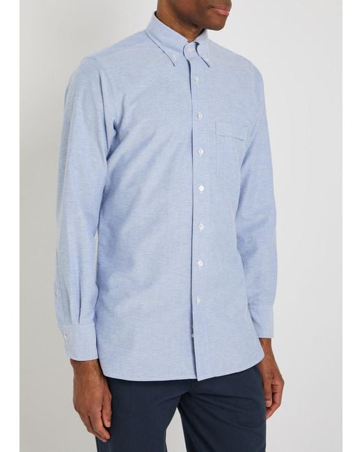 Drake's Blue Cotton Oxford Shirt for men