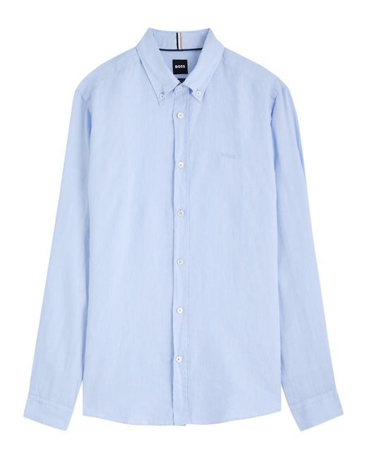 Boss Blue Logo Linen Shirt for men