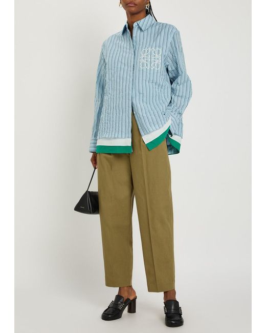 Loewe Blue Striped Logo Cotton-Blend Shirt