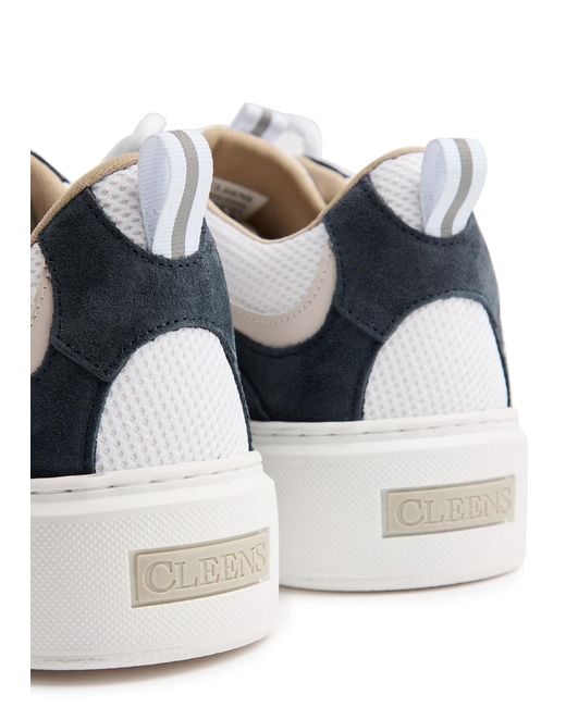 Cleens White Essential Skate Evo Panelled Mesh Sneakers for men