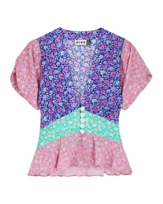 Rixo Pink Reine Shell Pansy Chiffon Blouse