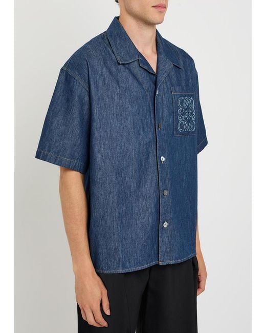 Loewe Blue Embroidered Chambray Shirt for men