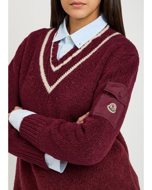 Moncler Red V-Neck Knitted Jumper