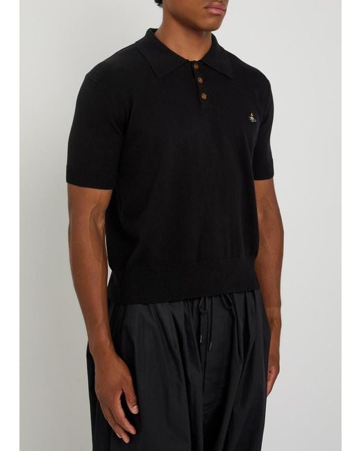 Vivienne Westwood Black Logo-Embroidered Wool And Cashmere-Blend Polo Shirt for men