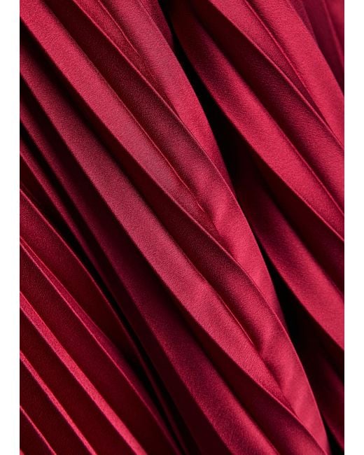 Joseph Red Ade Plissé Satin Midi Skirt