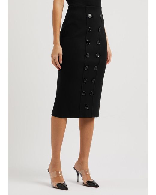 Alaïa Black Stretch-Wool Midi Skirt