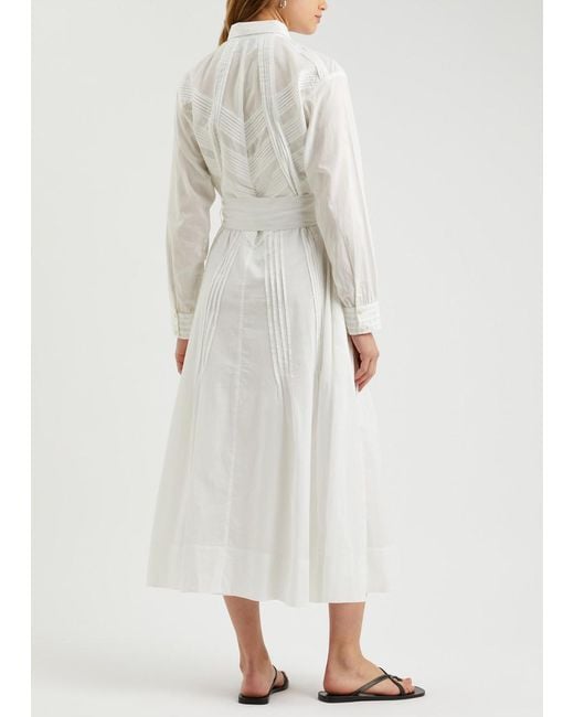 Merlette White Liberty Cotton Midi Shirt Dress