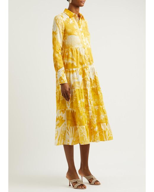 Erdem Yellow Printed Cotton Midi Shirt Dress