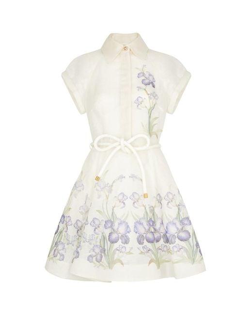Zimmermann White Natura Floral-Print Organza Mini Dress
