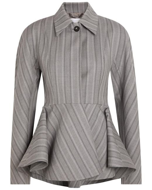Stella McCartney Gray Striped Peplum-Hem Wool Jacket