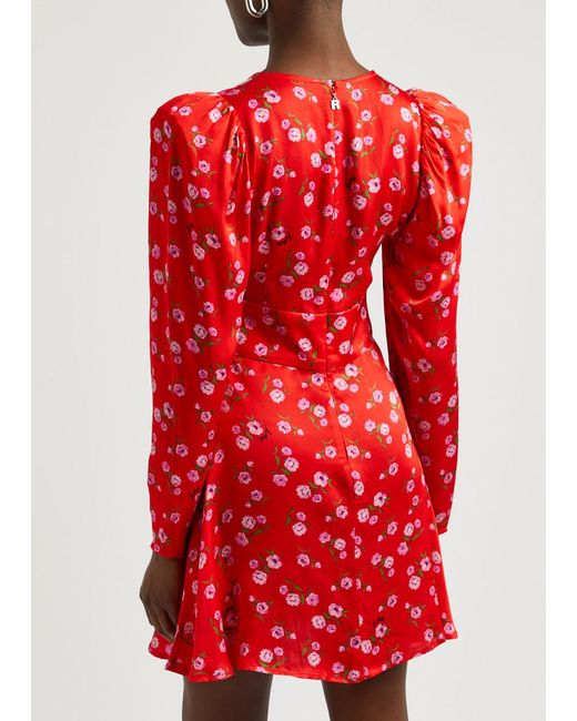 ROTATE SUNDAY Red Rotate Birger Christensen Floral-Print Satin Mini Dress