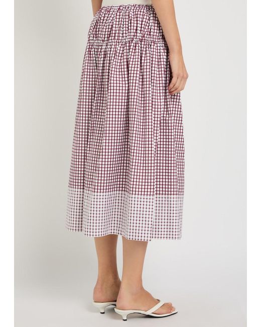 LIBEROWE Red Eve Checked Cotton Midi Skirt