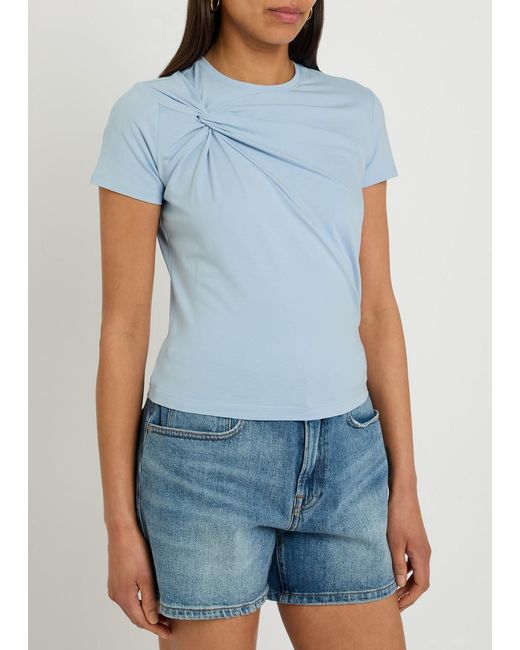 GOOD AMERICAN Blue Twist-Effect Stretch-Cotton T-Shirt