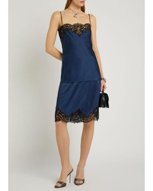 Stella McCartney Blue Iconic Lace-Trimmed Satin Knee-Length Wrap Skirt
