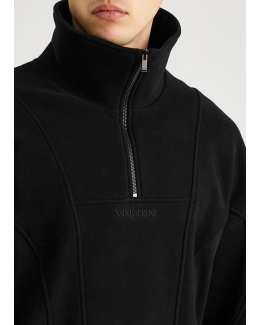 Saint Laurent Black Logo-Embroidered Half-Zip Cotton Sweatshirt for men