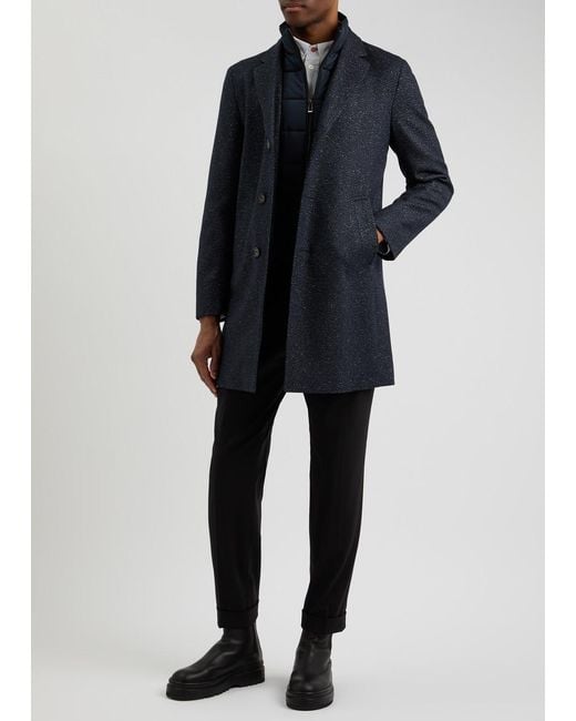 Boss Blue Hyde Layered-Effect Wool-Blend Coat for men