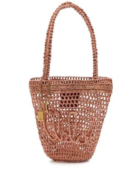 Chloé White Summer Banana Logo Raffia Tote