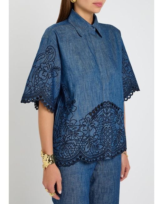 Zimmermann Blue Coco Embroidery Shirt