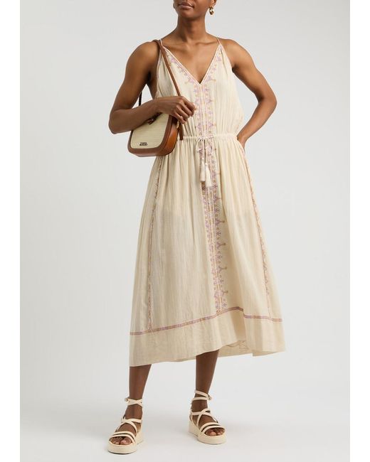 Isabel Marant Natural Siana Embroidered Cotton-Voile Midi Dress