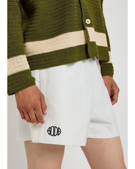 Bode White Field Logo-Embroidered Cotton-Twill Shorts for men