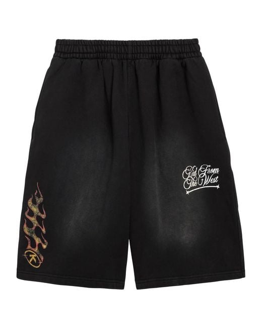 Kidwest Black Flame Logo-Print Cotton Shorts for men