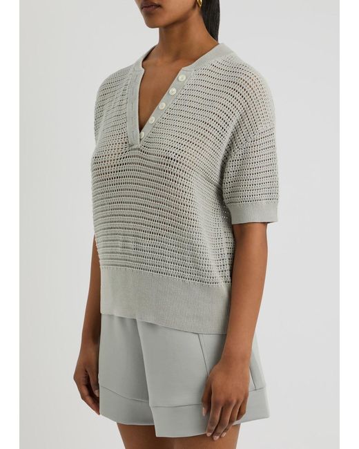 Varley Gray Callie Open-Knit Cotton Top