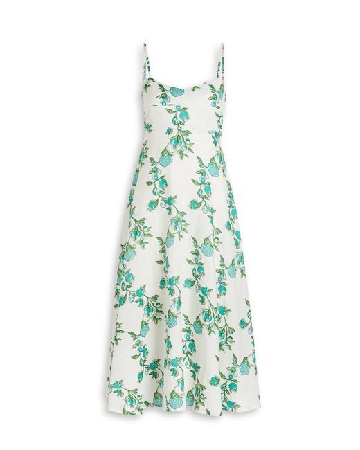 Hannah Artwear Green Elena Printed Linen Midi Dress