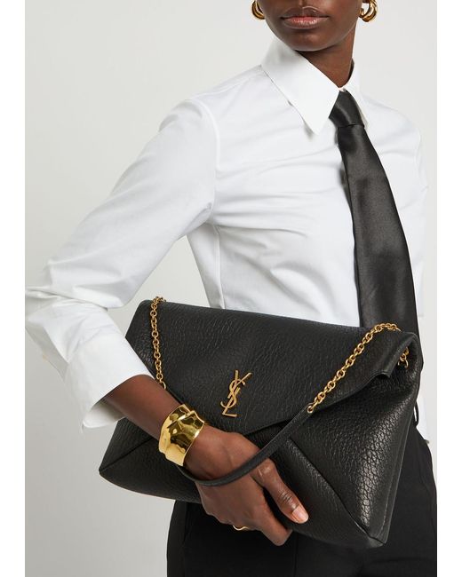 Saint Laurent Black Envelope Grained Leather Pouch