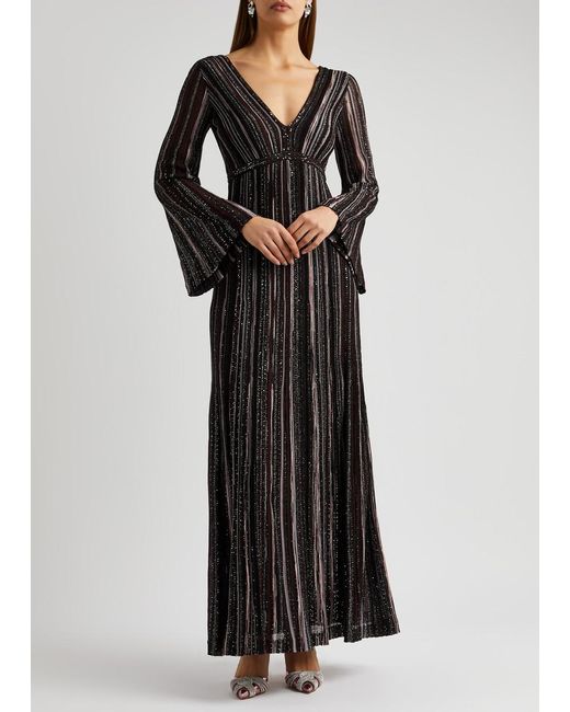Missoni Black Striped Embellished Fine-knit Maxi Dress
