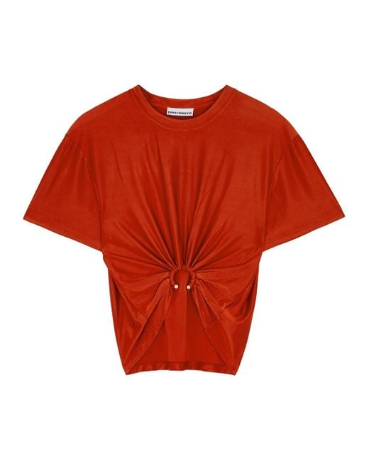 Paco Rabanne Red Ruched Cropped Stretch-jersey T-shirt