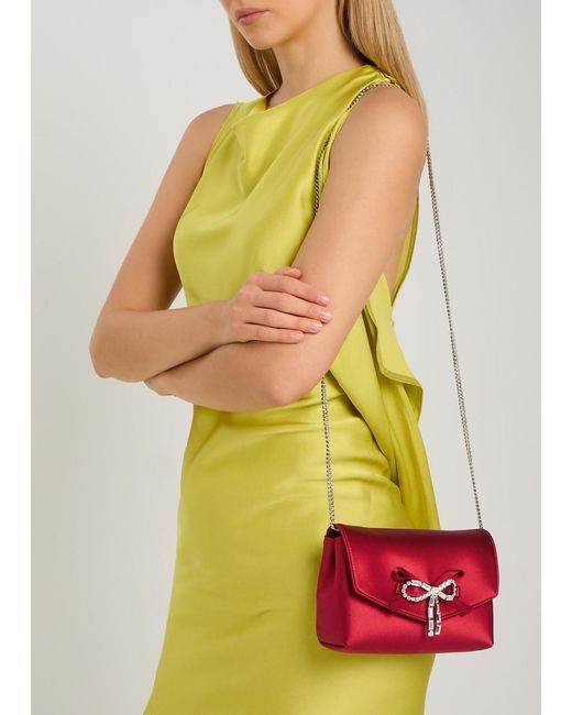 Jimmy Choo Red Soft Bow Mini Satin Clutch