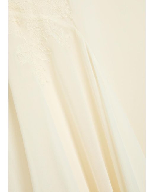 De La Vali White Dia Embroidered Appliquéd Silk Maxi Dress
