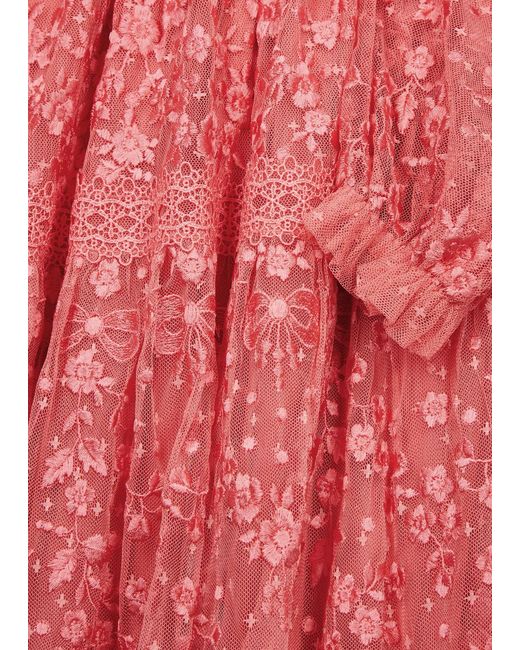 Needle & Thread Pink Celestia Ribbon Embroidered Tulle Maxi Dress