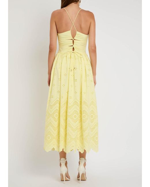 Self-Portrait Yellow Broderie Anglaise Cotton Midi Dress
