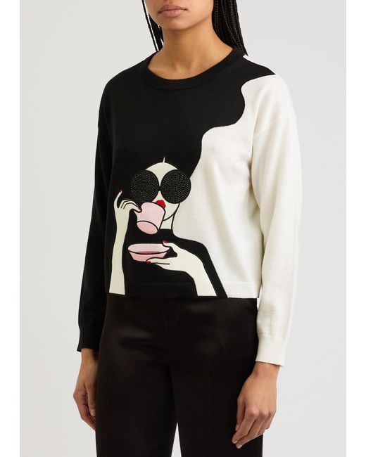 Alice + Olivia Black Gleeson Staceface Graphic Sweater