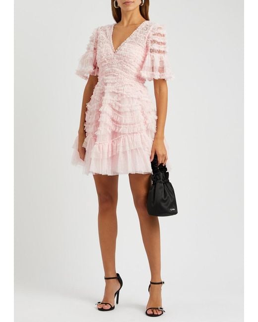 Needle & Thread Pink Phoenix Ruffled Tulle Mini Dress