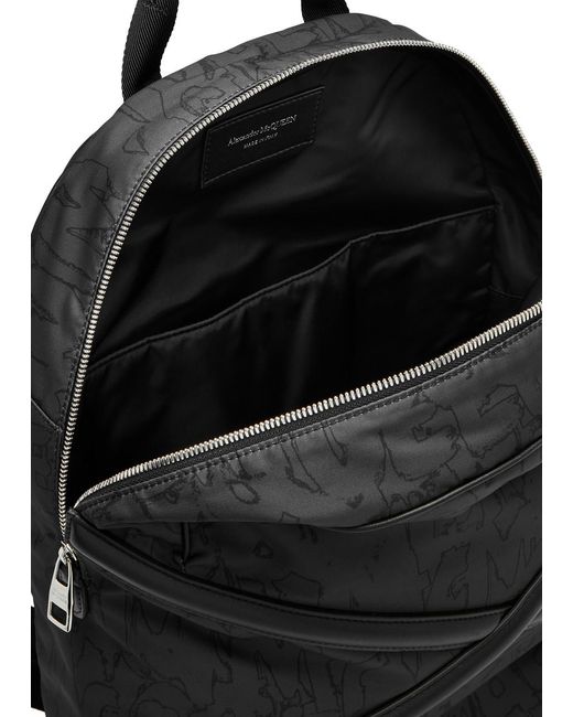 Alexander McQueen Black Harness Printed Nylon Backpack for men