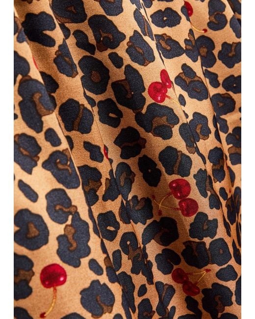 Never Fully Dressed Brown Mimi Cherry And-Print Satin Midi Dress