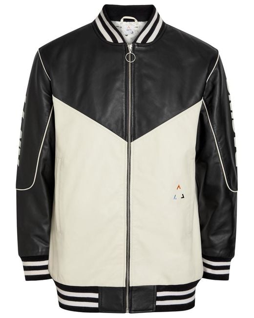 AN-Y1 Black Racing Quilted Colour-Blocked Leather Bomber Jacket for men